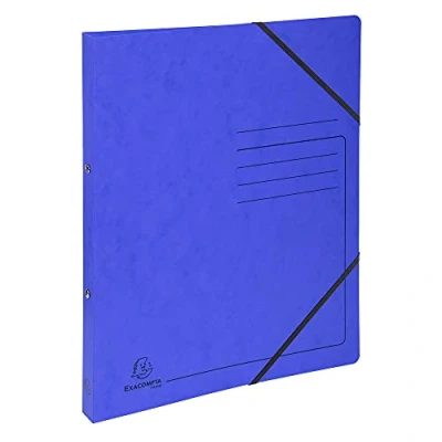 Image de Exacompta réf. 542552E Carton de 10 classeurs carte lustrée imprimée avec élastiques 2 anneaux ronds diam.15 mm Dos 20 Dimensions extér. 32 x 25 cm Format à classer A4 Coloris bleu