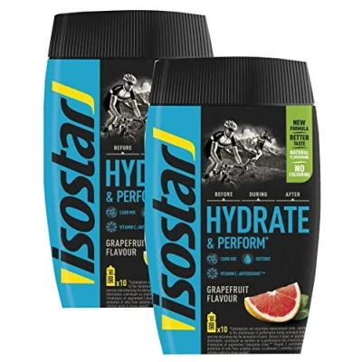 Image de Isostar Hydrate &amp; Perform Iso Drink 400 g de poudre boisson isotonique d&#039;électrolyte pour soutenir la performance sportive pamplemousse (2x400g)