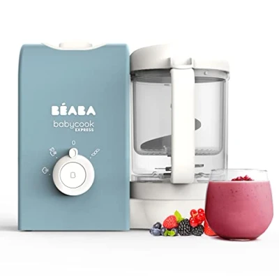 Image de BEABA, Babycook Express, Robot Bébé 4 en 1 Mixeur Cuiseur, Cuisson Express 15min, Mixage sur mesure, Vapeur Douce et Saine, Décongélation, Texture Homogène, Capacité 250 ml, Bleu Baltique