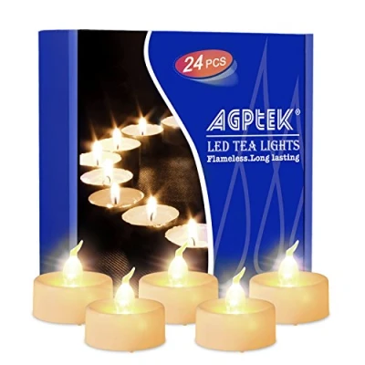 Image de AGPTEK Lot 24 Bougie à LED sans Flamme Piles Vacillante Chauffe Plat chandelle avec Batteries CR2032 Inclus Décoration pour Anniversaire Mariage Halloween Noël Blanc Chaud Bougies vacillant
