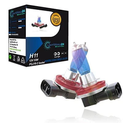 Image de Lightworld24 Ampoules halogènes pour voiture H11 12V 55W PGJ9 2 6000K Blanc froid Aspect xénon Ultra