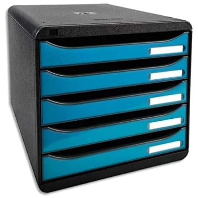 Image de EXACOMPTA Module de classement 5 tiroirs noir/turquoise glossy. 27,8 x 26,7 34,7 cm