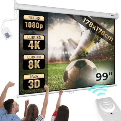 Image de Jago® Écran de Projection Motorisé 178x178cm, 99 Pouces, avec Télécommande Toile Projecteur, Home Cinéma, Vidéoprojecteur
