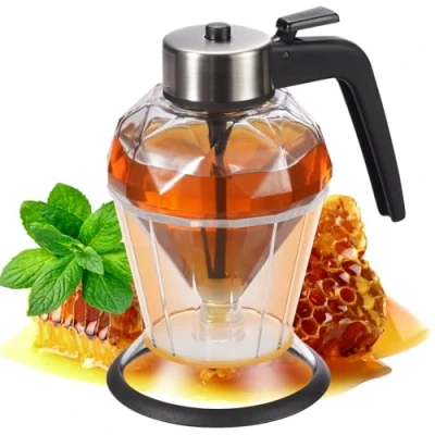 Image de DESIOLE Distributeur de miel en verre, anti goutte avec support forme diamant, beau sirop et pot à sucre