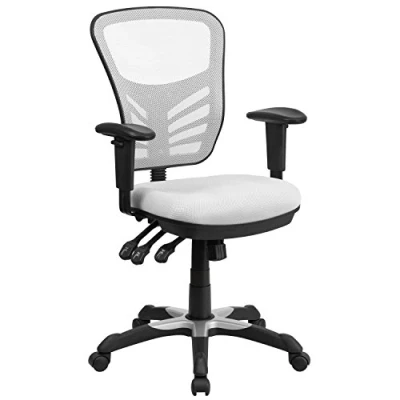 Image de Flash Furniture Fauteuil de Bureau Ergonomique pivotant Multifonction en Maille avec accoudoirs réglables, Mousse Nylon et Acier, Blanc, Set of 1