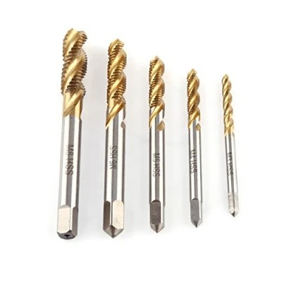 Image de Walfront Jeu de 5pcs Tarauds à Goujure Hélicoïdale Assortiment M3, M4, M5, M6, M8 en Acier HSS Revêtement Titane Outil Taraudage pour Filet Rapporté