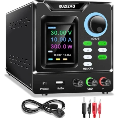 Image de RUZIZAO Alimentation de Laboratoire Programmable 30V 10A Stabilisée Réglable avec Logiciel, Encodeur, Interrupteur Sortie, Mémoire e Verrouillage