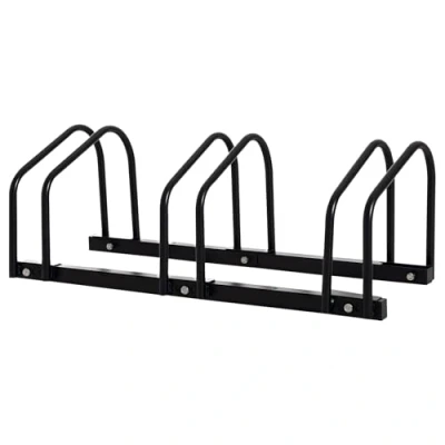 Image de HOMCOM Râtelier 3 vélos range support rangement vélo à pneu 65 mm dim. 76L x 33l 27H cm acier noir