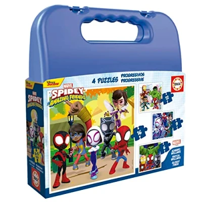 Image de Educa Malette Spidey Ensemble de 4 Puzzles Progressive pour Enfants 6 à 16 pièces. Mesure : x cm. Composé Grandes pièces Parfaitement finies. +3 Ans (19580)