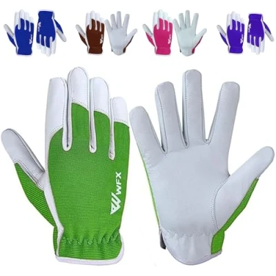 Image de WFX Gants de Travail en Cuir pour Le Jardinage, Respirants, résistants aux épines, Jardinage Robustes Dames et Hommes, Pince Utilitaire (Vert, L)