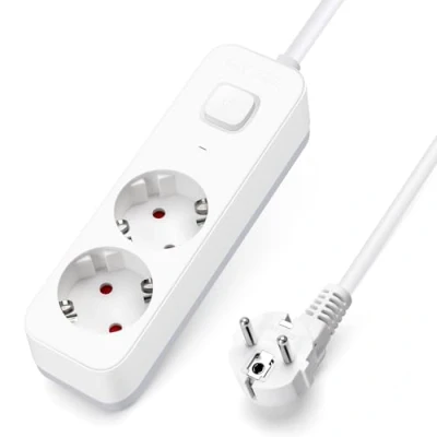 Image de Aigostar Multiprises 2 Prises Extension d&#039;alimentation de 1.5 Mètre Câble et Interrupteur Sécurité Enfant, Blanc, Prise Type Allemand