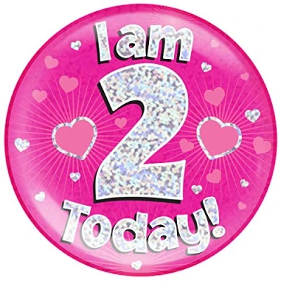 Image de OAKTREE UK Badge géant I am 2 Today Rose à pois holographiques 15,2 cm, 633032