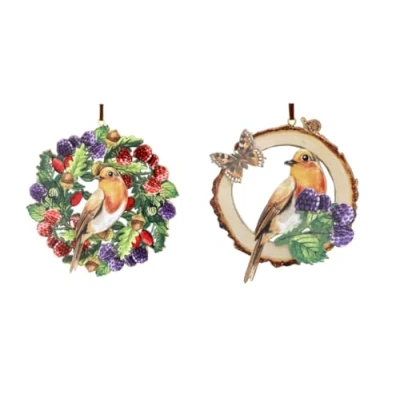 Image de Gisela Graham Robin dans une couronne de baies 11 x 1 cm Décoration en bois à suspendre Lot 2