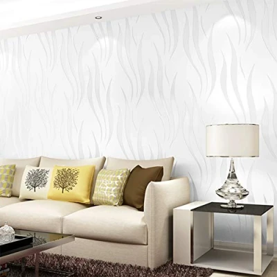 Image de Papier peint non tissé moderne simple et élégant 3D Motif vagues pour salon Couleur crème 0,53 m (L) x 10 = 5,3 m²