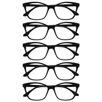 Image de OPULIZE KAT Lunettes de Lecture Lot 5 Élégante Monture Œil Chat Noir Hommes et Femmes Charnières à Ressort RRRRR59 1 +2.00