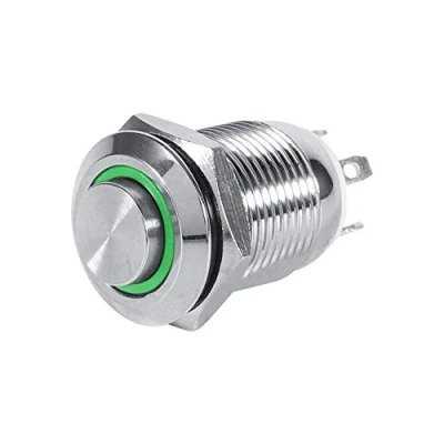 Image de Bouton Poussoir Momentané Interrupteur Commutateur à 12mm d&#039;Alimentation de Puissance la Voiture LED Etanche(Vert)