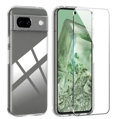 Image de FDHYFGDY Coque pour Google Pixel 8a + 1 pièce Protection D&#039;écran en Verre Trempé, de Silicone Transparent Résistant aux Chocs, Transparente Fine TPU Souple