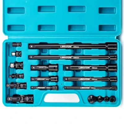 Image de LIBRATON Ensemble d&#039;accessoires pour clé à douille 18PCS, barres d&#039;extension, adaptateur, joints universels, coupleur chocs, entraînement Cr V