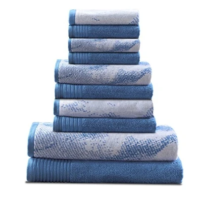 Image de Superior Lot de 10 Serviettes en Coton uni et marbre, Cyan