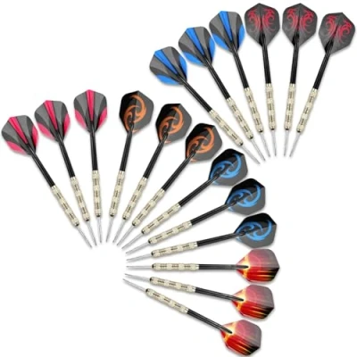 Image de WinGluge 18 Pièces Flechette Pointe Acier 14 Grammes, Jeu de Fléchettes, Set Flechettes Professionnel, Darts en Métal, Universels Accessoires Fléchette avec Poignée Texturée, Sûre et Durable
