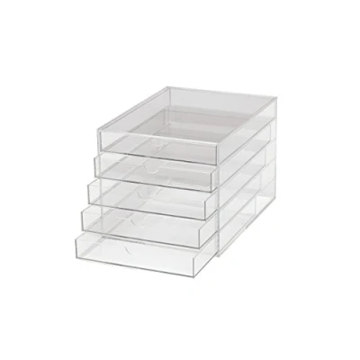 Image de MAUL boîte à tiroirs A4 en acrylique Organiseur de bureau avec 5 compartiments pour le rangement papier, facture, documents Empilable sur ou l&#039;étagère Transparent