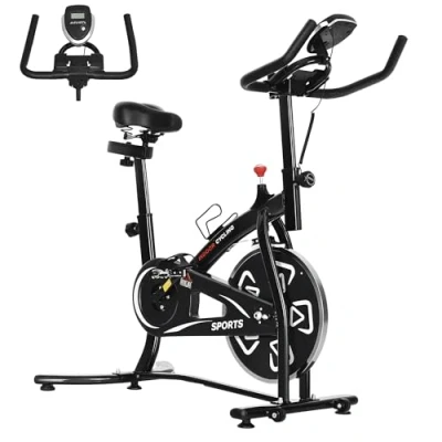 Image de HOMCOM vélo d&#039;appartement de fitness velo d&#039;intérieur avec écran LCD multifonctions biking cardio training selle et guidon réglables acier noir