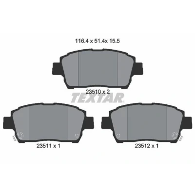 Image de TEXTAR 2351002 Jeu de plaquettes frein avec indicateur d&#039;usure TOYOTA: Prius II Liftback, Yaris I 3/5 portes, Corolla IX portes