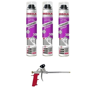 Image de Mousse expansive polyuréthane Projetable par Pulvérisation Thermo Spray 3D INSOLA 850 ml Lot 3 mousses + 1 Pistolet