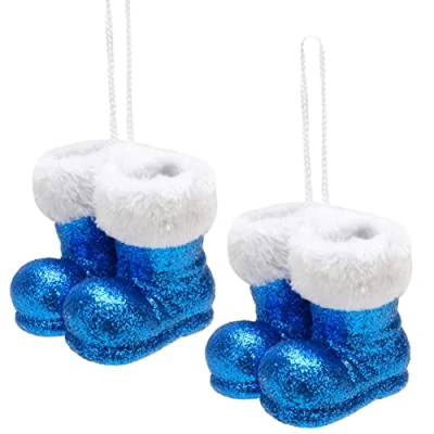 Image de Christmas Concepts® Lot de 2 à 10 cm (4&quot;) Bottes père Noël Suspendre Paillettes avec Bordure en Fourrure Blanche Bordures d&#039;arbre Noël/Boules (Bleu Roi)