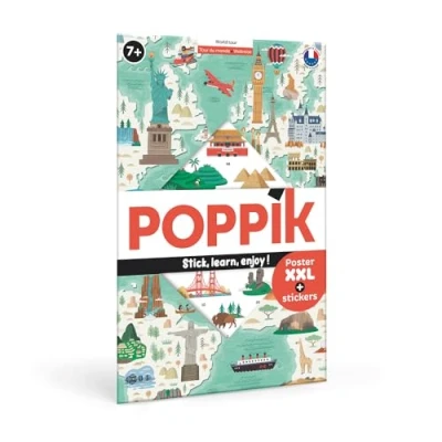 Image de POPPIK Bulle 1841167 Voyage Poster d&#039;apprentissage interactif avec Autocollants Carte du Monde multilingue pour Enfants à partir de 7 Ans 68 x 100 cm, PPK DIS025