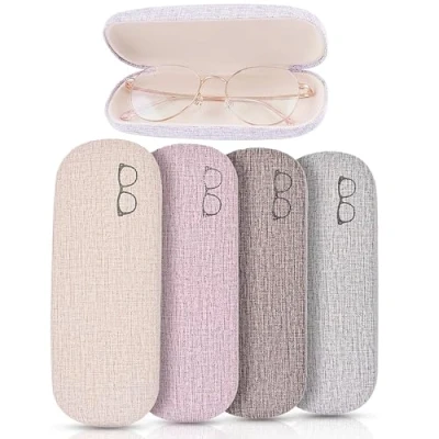 Image de XFLYP Lot de 4 étuis à Lunettes étui Rigide pour Sécurité S&#039;adapte la Plupart des et Soleil Adaptées Aux Hommes Femmes (Violet + Abricot Marron Gris)