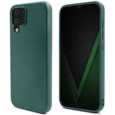 Image de Moozy Lifestyle. coque conçue pour Samsung A12, vert foncé légère en silicone liquide avec finition mate et doublure microfibre douce, de qualité supérieure Neuf