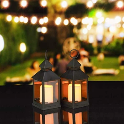 Image de Relaxdays LED,Chandelle avec Effet Flamme, pour extérieur, Lanterne nostalgique,H 23 cm, noit, Verre, PP, Noir, x 10 cm