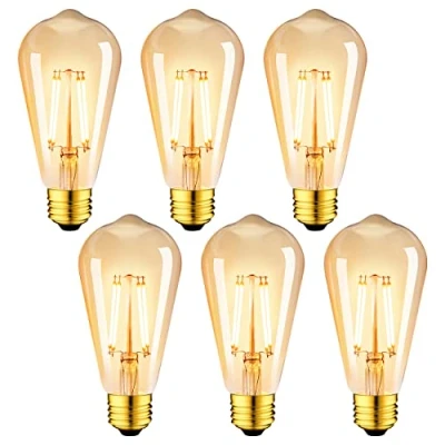 Image de LVWIT 4W Ampoule à filament LED E27 ST64, Equivalent Incandescente 35W, Rétro Edison en Verre Brun, 2500K Blanc Chaud, Non Dimmable, Lot de 6