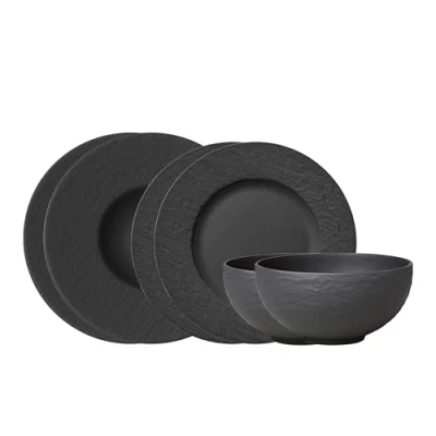Image de Villeroy &amp; Boch Manufacture Rock Ensemble De Base, 6 Pcs, Porcelaine Premium, Résistant Au Lave Vaisselle Et Four À Micro Ondes, Noir