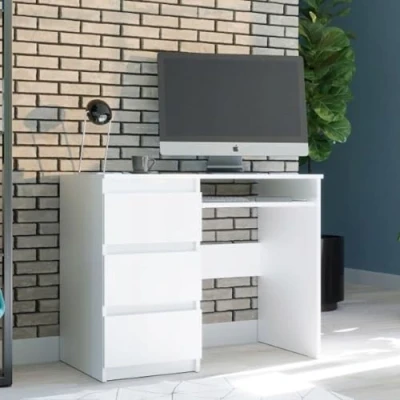 Image de Bureau droit 3 Tiroirs dordinateur avec à gauche 96x50x76 cm et tablette clavier Blanc
