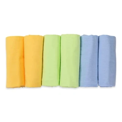 Image de FENSILO Lot de 6 Langes en Molleton 100% Coton 80 x cm pour bébé Unisexe garçons ou Filles Jaune, Vert, Bleu