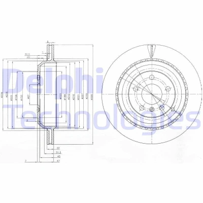 Image de DELPHI BG4030 Disque de frein 330 22 5 ventilé huilé non traité sans roulement roue, bague ABS MERCEDES BENZ: Classe R, ML, GL