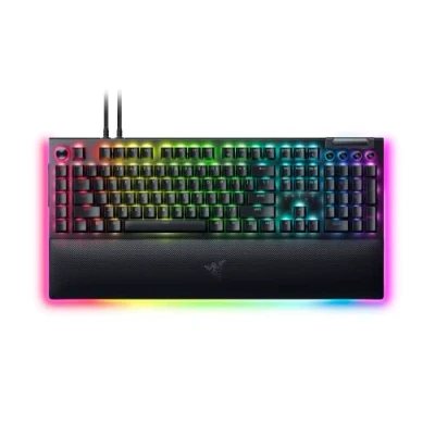 Image de Razer BlackWidow V4 Pro (Switches Verts) Clavier Gamer Mécanique Mécaniques Clicky, Molette, 8 Touches Macro Dédiées, Repose Poignet en Similicuir, RGB Chroma) US Noir