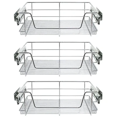 Image de KuKoo Paniers de Cuisine en Acier Rangement pour Placard,Cabinet 60 cm Largeur Gain d&#039;Espace avec Système Coulissant Fermeture Amortie [Pack 3] KIT Fixations Inclus