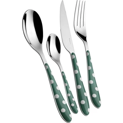 Image de BUGATTI PSCV 014F50 Pois Ménagère de 24 Pièces Acier INOX Vert Céladon 22 x 8 30 cm