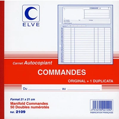Image de ELVE 2109 Carnet autocopiant Ordres collecteurs 50 numéros doubles 21x21cm, Original + 1 Dupliqué