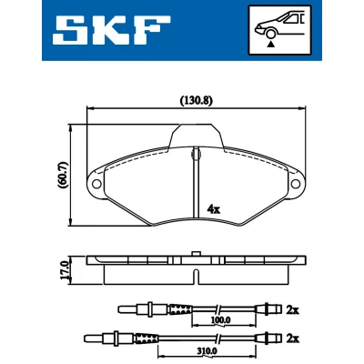 Image de SKF VKBP 80601 E Jeu de plaquettes frein contact signal d&#039;usure inclus CITROËN: Xantia Break