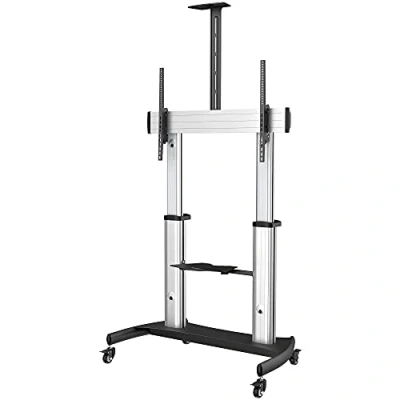 Image de StarTech.com Pied TV Mobile Chariot Support Télé Robuste Écrans 60 100&quot; 100kg Écran Plat sur Roulettes Hauteur Réglable Télévision Universel + Étagères (STNDMTV100)