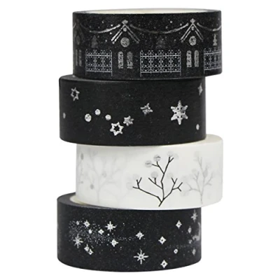 Image de UOOOM 4 rouleaux Washi tape Doré Ruban Adhésif Papier Décoratif Masking Scrapbooking (Silver Design 9058)