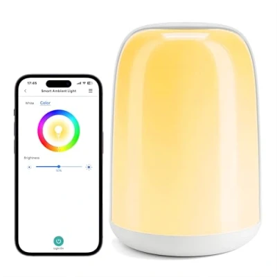 Image de Meross Lampe de Chevet Connectée, Veilleuse LED WiFi Compatible avec Apple HomeKit, Alexa et Google Home, RGBWW Table Multicolore Dimmable Commande Vocale Contrôle à Distance