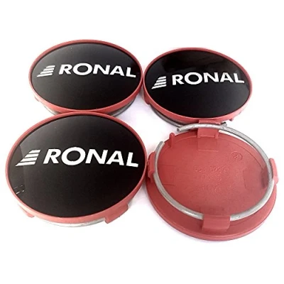Image de RONAL Lot de 4 cache moyeux d&#039;origine 62,2 mm Noir brillant Bord rouge Center Cap Couvercle jante