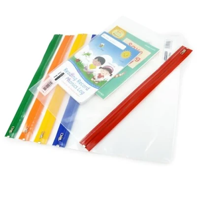 Image de Rapesco 1503 Pochette Document Zippi avec Zip en Métal, A4+, Transparent Bandes de Couleurs Assorties, Lot 5