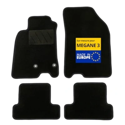 Image de DBS Tapis de Voiture sur Mesure pour Megane 3 (2008 2016) avec Clips Fixation Sol antidérapant Automobile 4 pièces, Noir