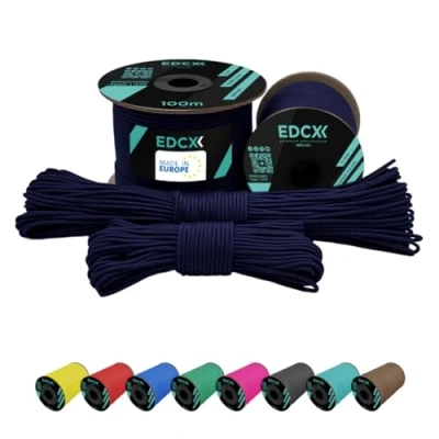 Image de EdcX 2 mm Nylon Paracord 275 (15, 30, 50 and 100 m) 100% Rope, 3 Strand Cord, Cord in Many Colours (Navy Blue, 15